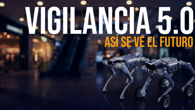 Perro robot cuadrúpedo de Unitree equipado con LiDAR 360° patrullando un entorno corporativo en Colombia.
